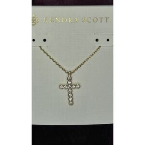 Kendra Scott Cross Gold Pendant Necklace White CZ Crystals Dainty Elegant NWT